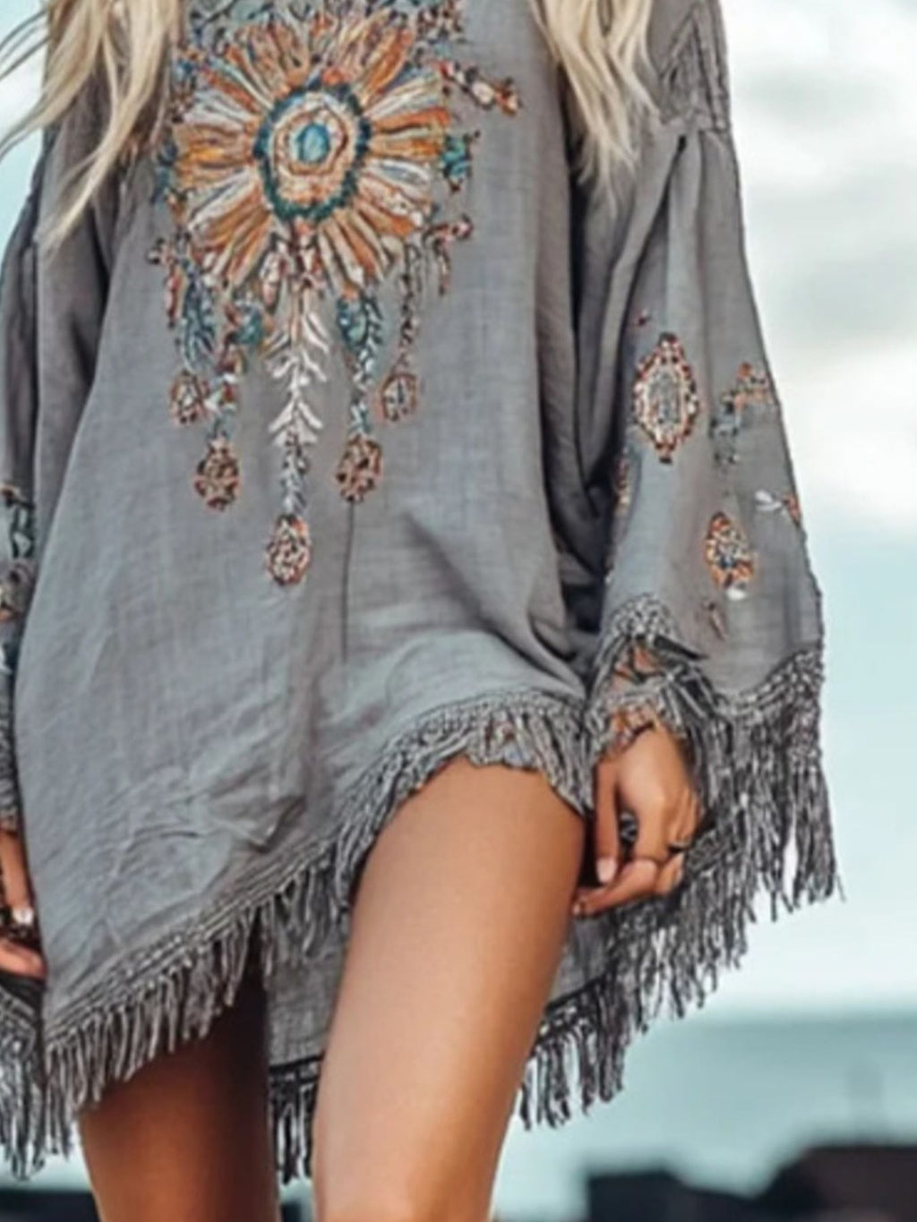 Fringe Hem Long Sleeve Mini Dress — product image 3