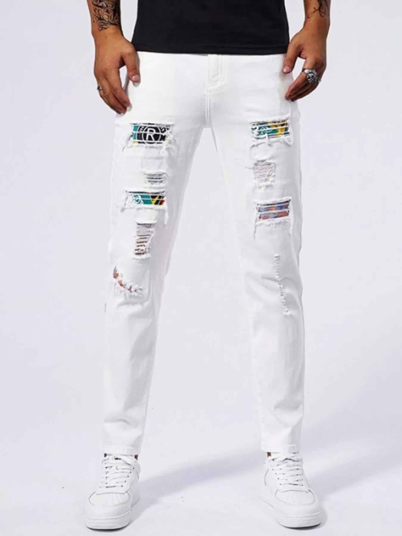 Men's distressed slim fit jeans