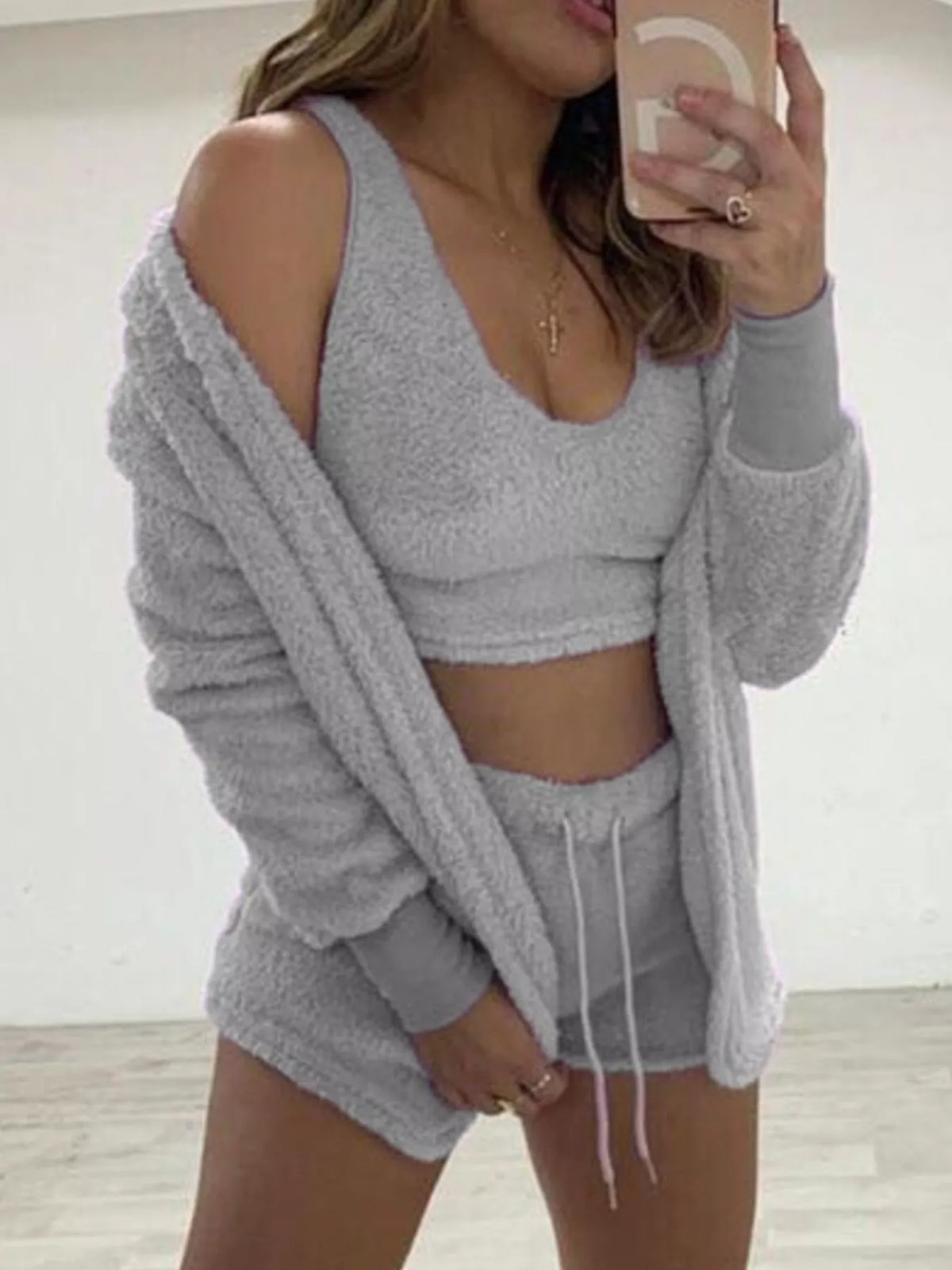 Fuzzy Tank, Cardigan & Shorts Three-Piece Set — Plus Size — product image 10