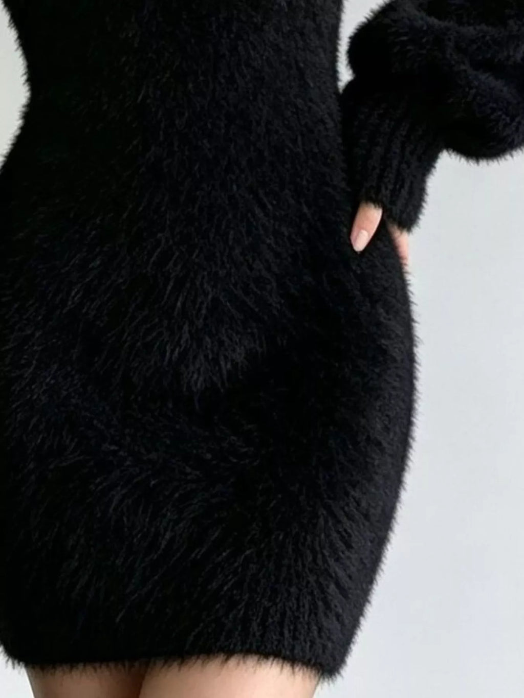 V-Neck Fuzzy Knit Sweater Dress — product image 4