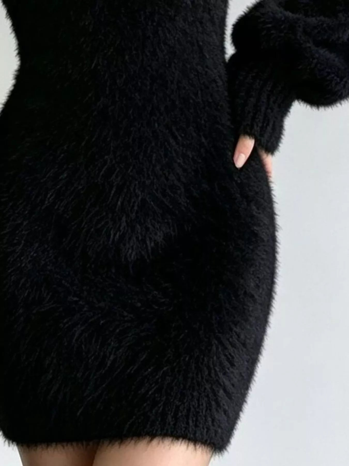 V-Neck Fuzzy Knit Sweater Dress — product image 4