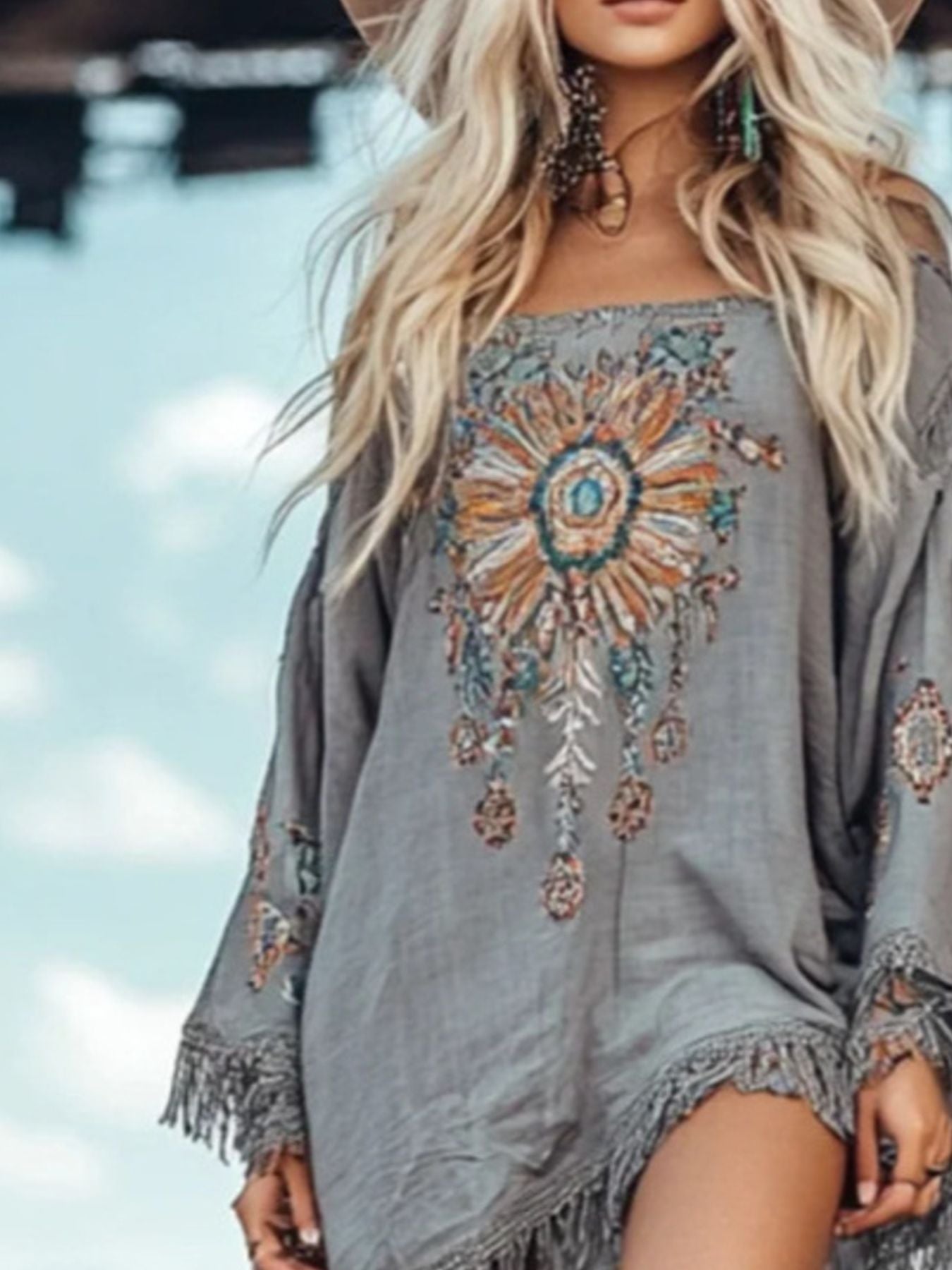 Fringe Hem Long Sleeve Mini Dress — product image 2