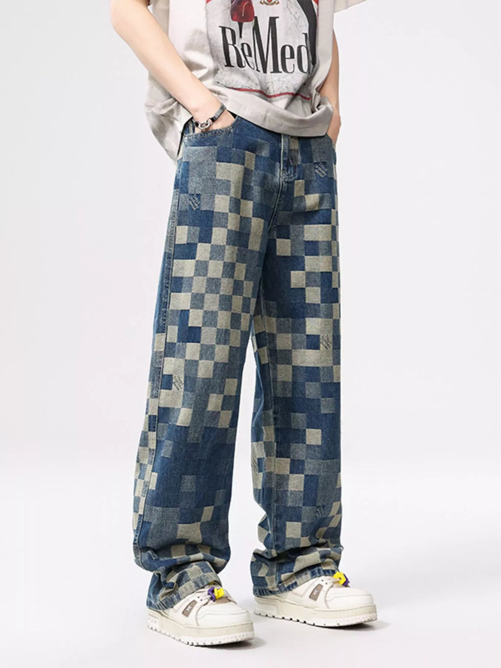Men's Checkered Wide Leg Jeans — product image 2