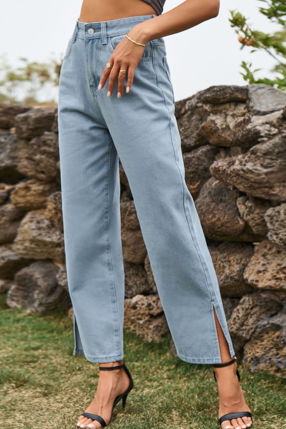 High Waist Loose Fit Ankle Slit Jeans — product image 3