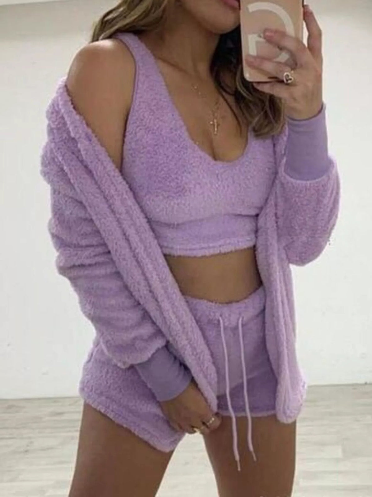 Fuzzy Tank, Cardigan & Shorts Three-Piece Set — Plus Size — product image 24