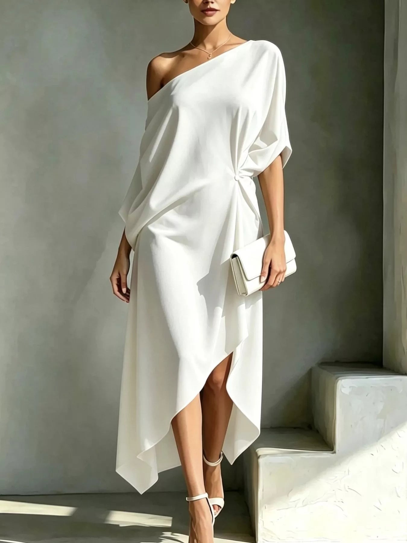 Asymmetrical One-Shoulder Drape Dress — Plus Size — product image 8