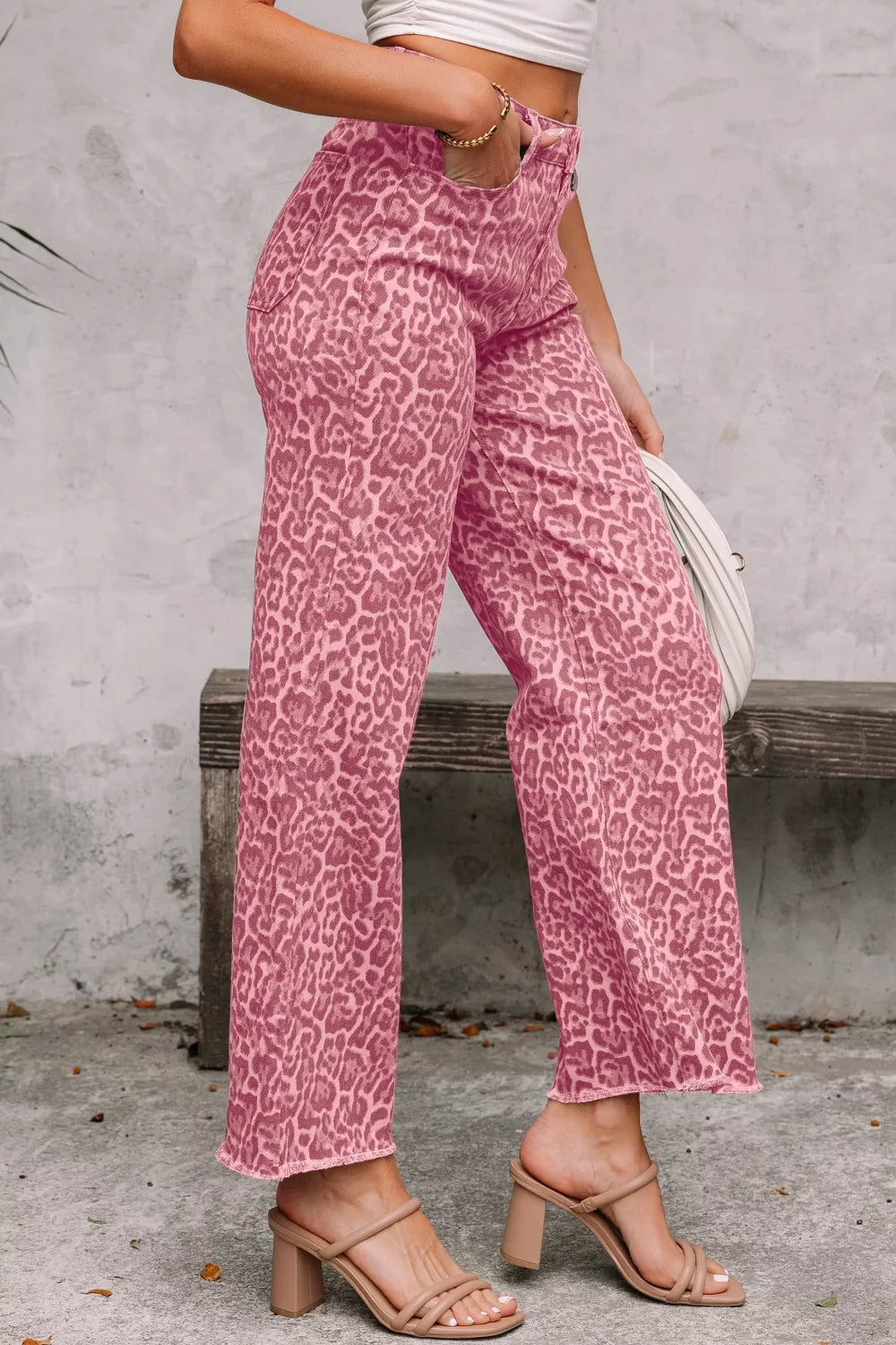 Leopard Frayed Edge Wide Leg High Waist Jeans — product image 3