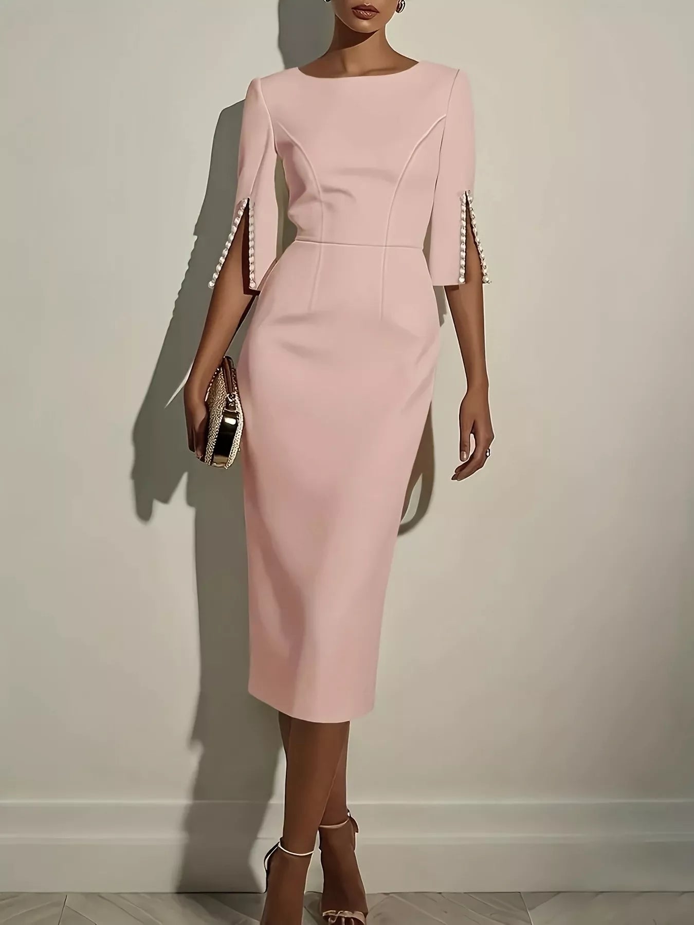 Slim-Fit Elegant Midi Dress with Beaded Slit Sleeve — product image 7