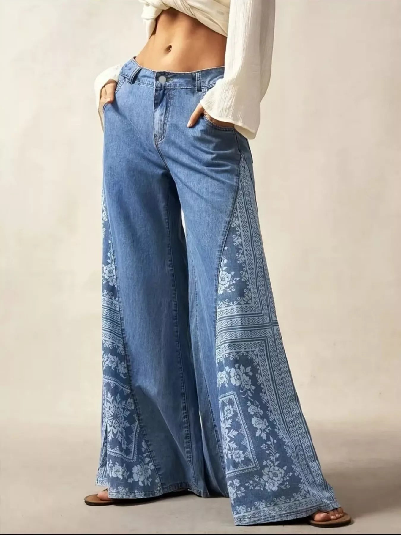 Floral Print Wide-Leg Flare Jeans — product image 2