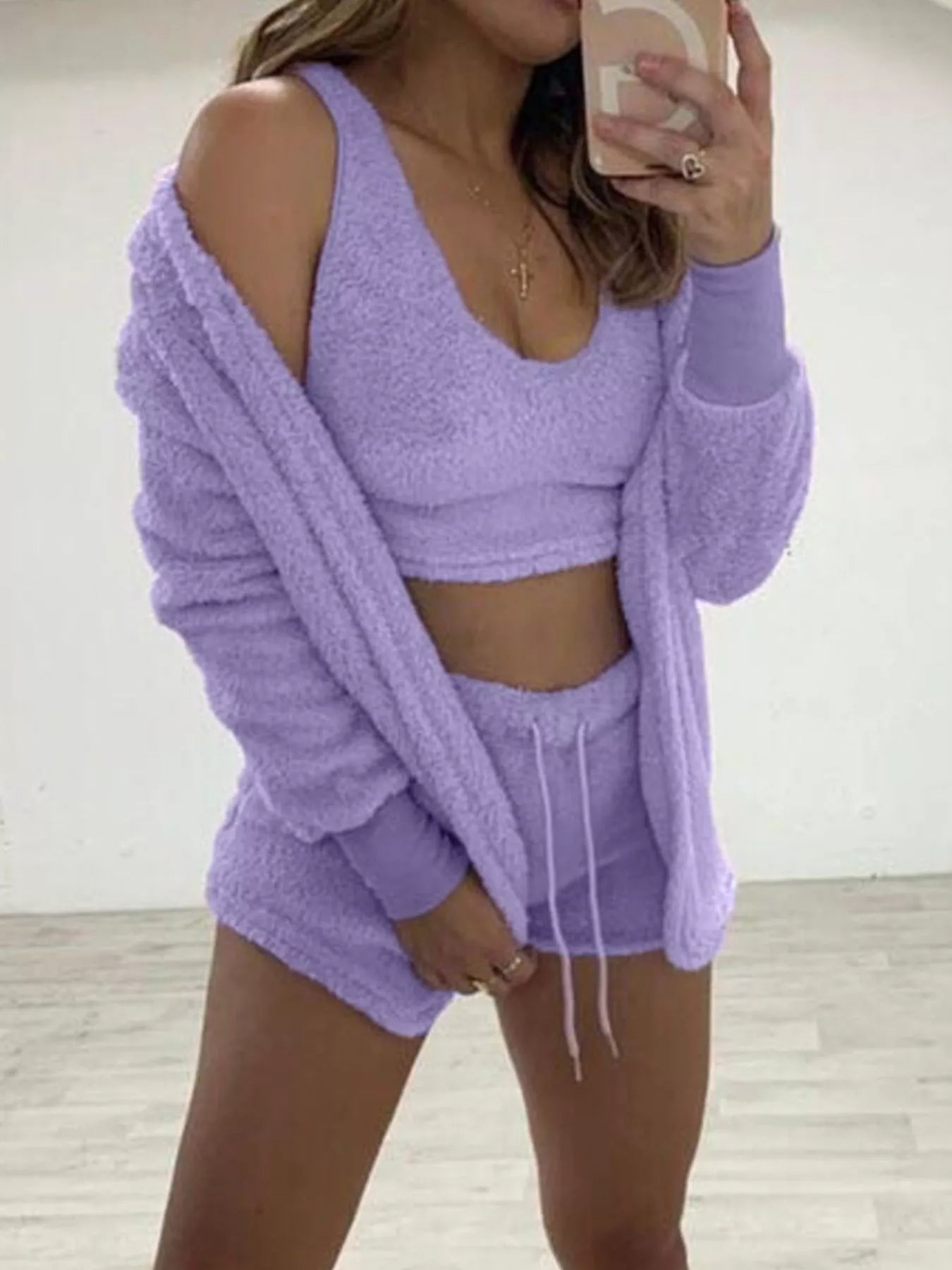 Fuzzy Tank, Cardigan & Shorts Three-Piece Set — Plus Size — product image 6