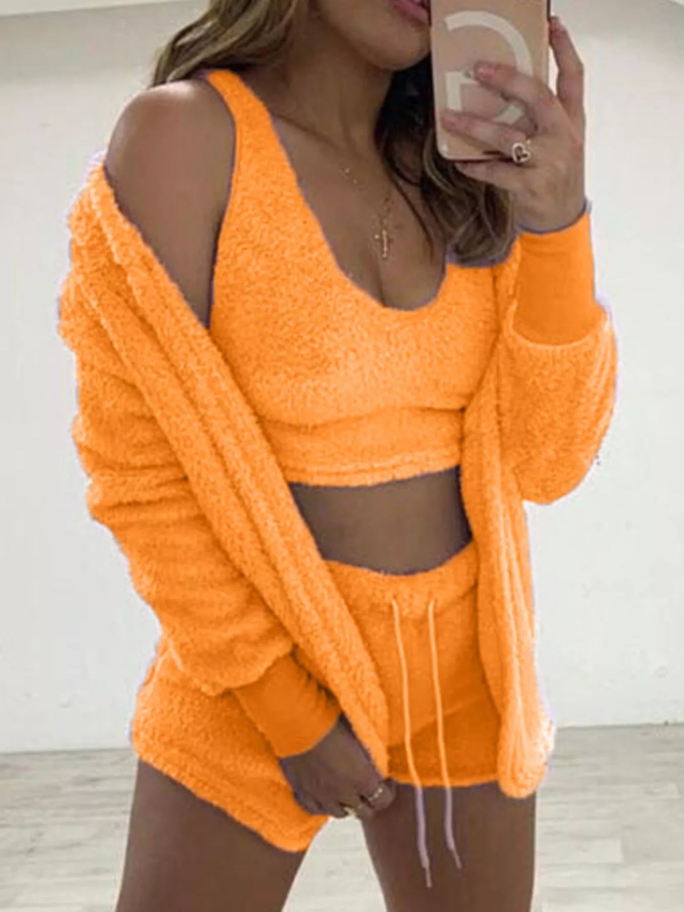 Fuzzy Tank, Cardigan & Shorts Three-Piece Set — Plus Size — product image 17