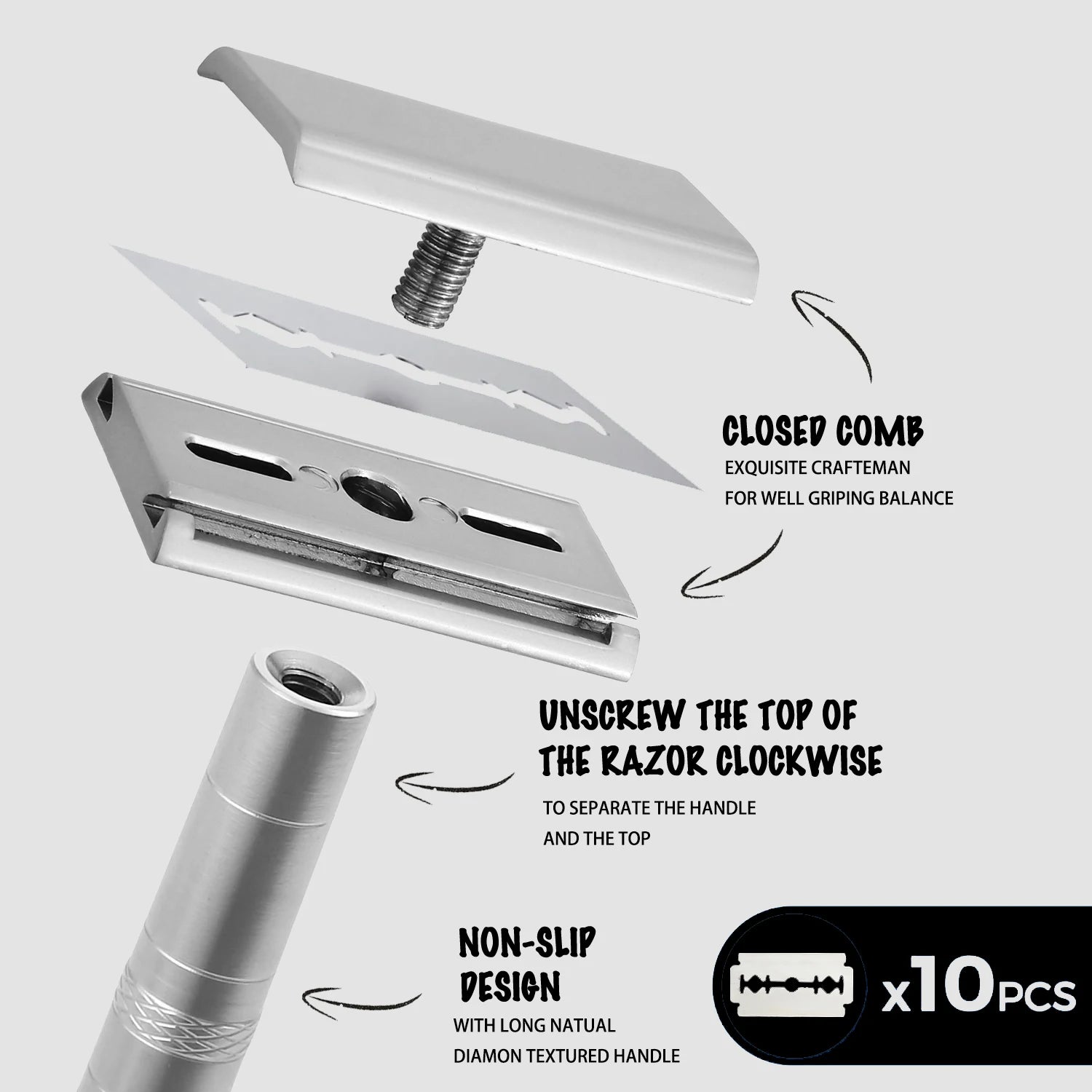 Double Edge Safety Razor — Reusable Metal, 5 Blades Included — product image 3