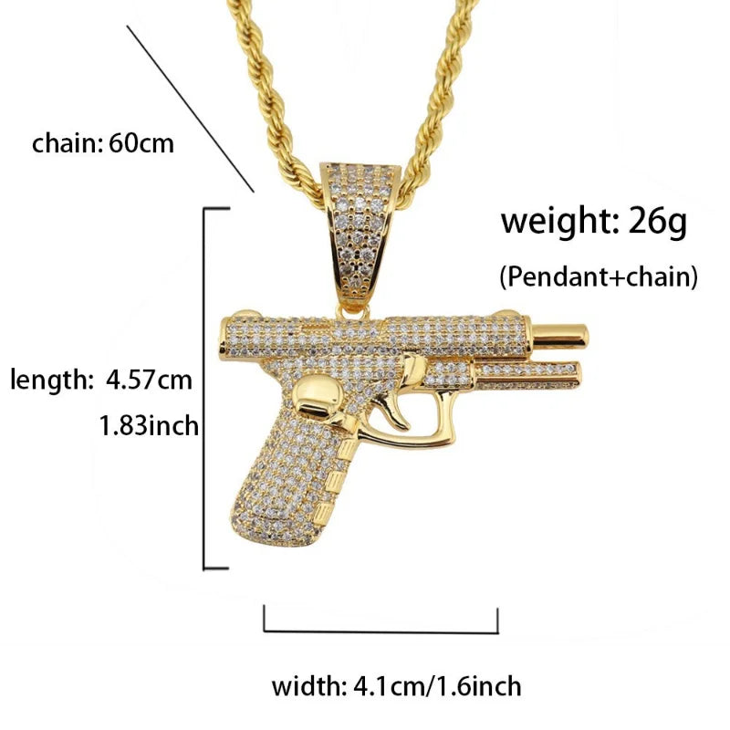 Crystal Pistol Pendant Necklace — Hip Hop Style, Unisex — product image 3