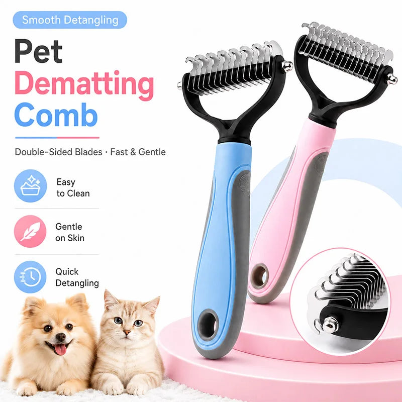 Pet deshedding brush and undercoat rake for cats and dogs