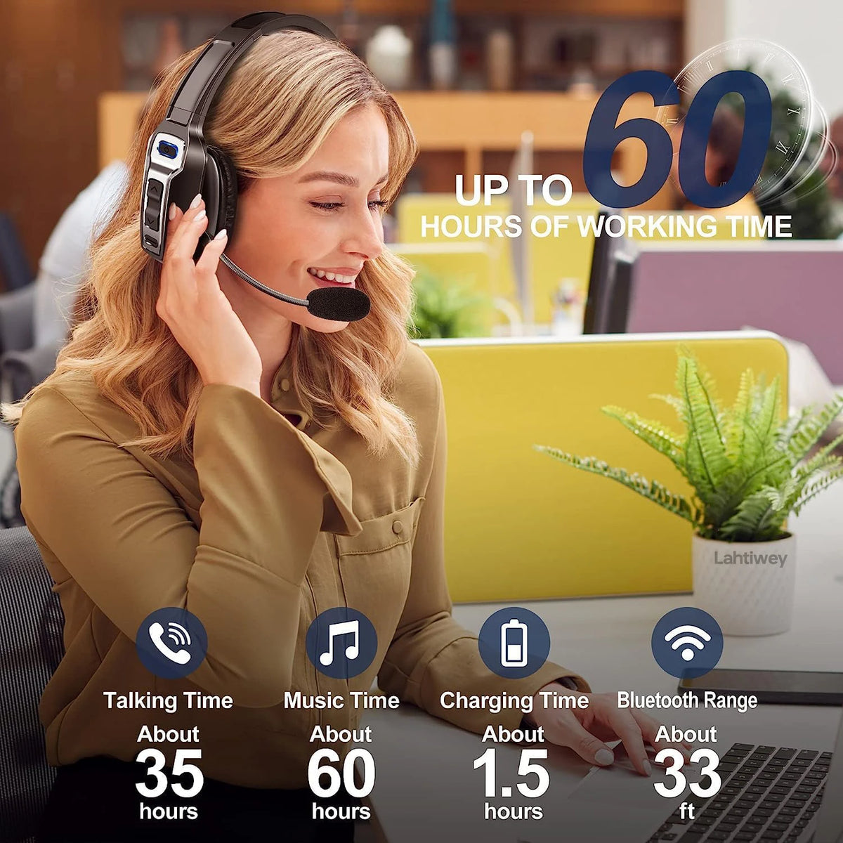 Bluetooth On-Ear Headset — Dual Mic Noise Cancelling, 60 h Battery — product image 4