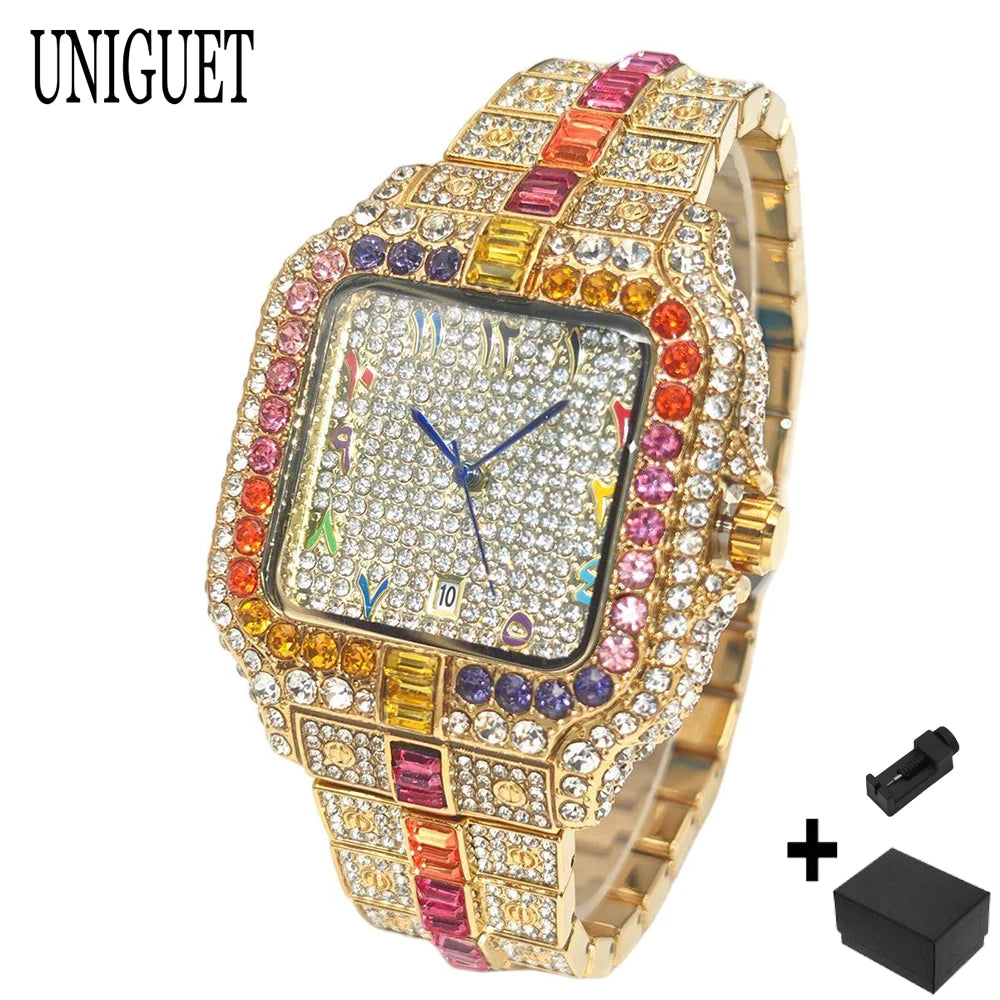 Iced-Out Square Quartz Watch — Stainless Steel, Auto Date — product image 17
