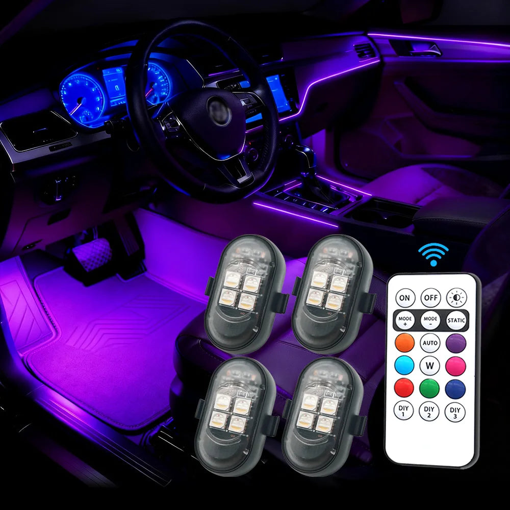 Rechargeable RGB LED puck lights for a car interior