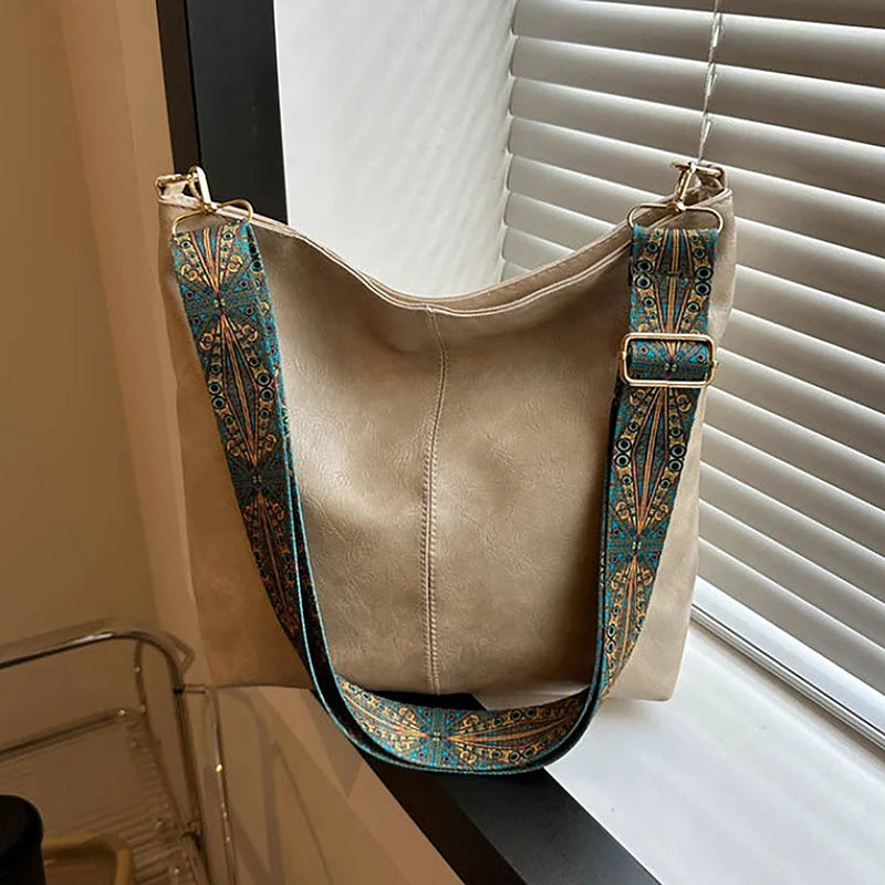 PU Leather Vintage Solid Color Women Fashion Shoulder Sling Bag High-Capacity Simple Adjustable Wide — product image 8