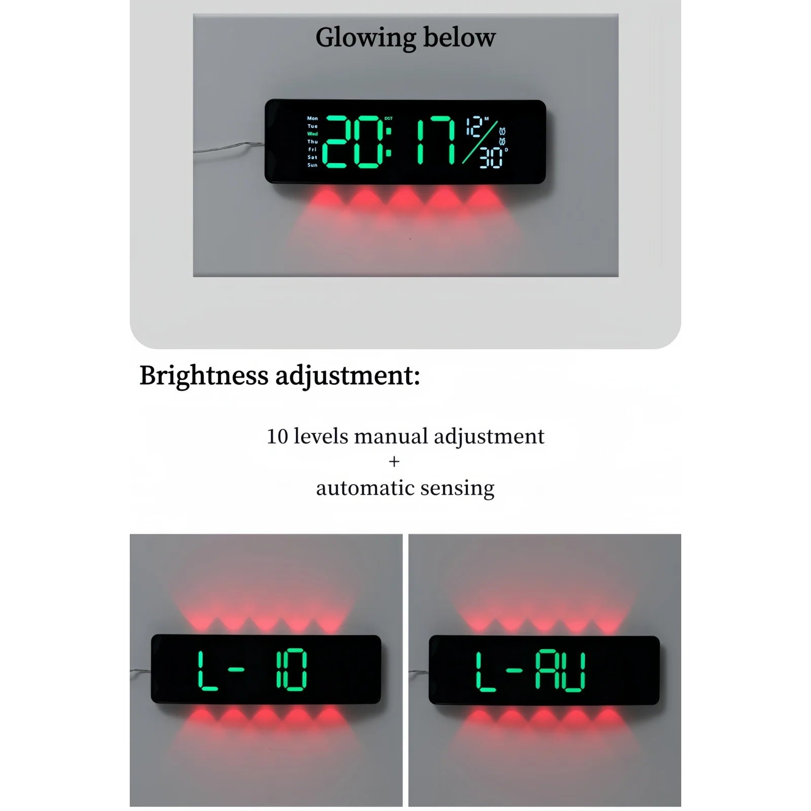 LED Digital Wall Clock — Date, Two Alarms, Ambient Light — product image 6