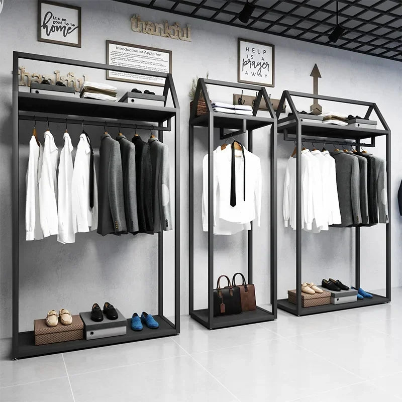 Double-Layer Clothing Display Rack — Metal, Black — product image 2