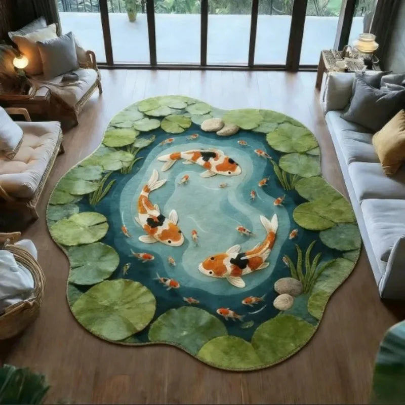 Round koi fish pond print area rug