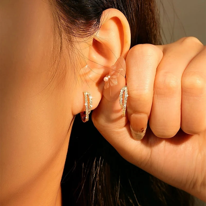 Moissanite Huggie Hoop Earrings — Double-Layer Cross Design — product image 5