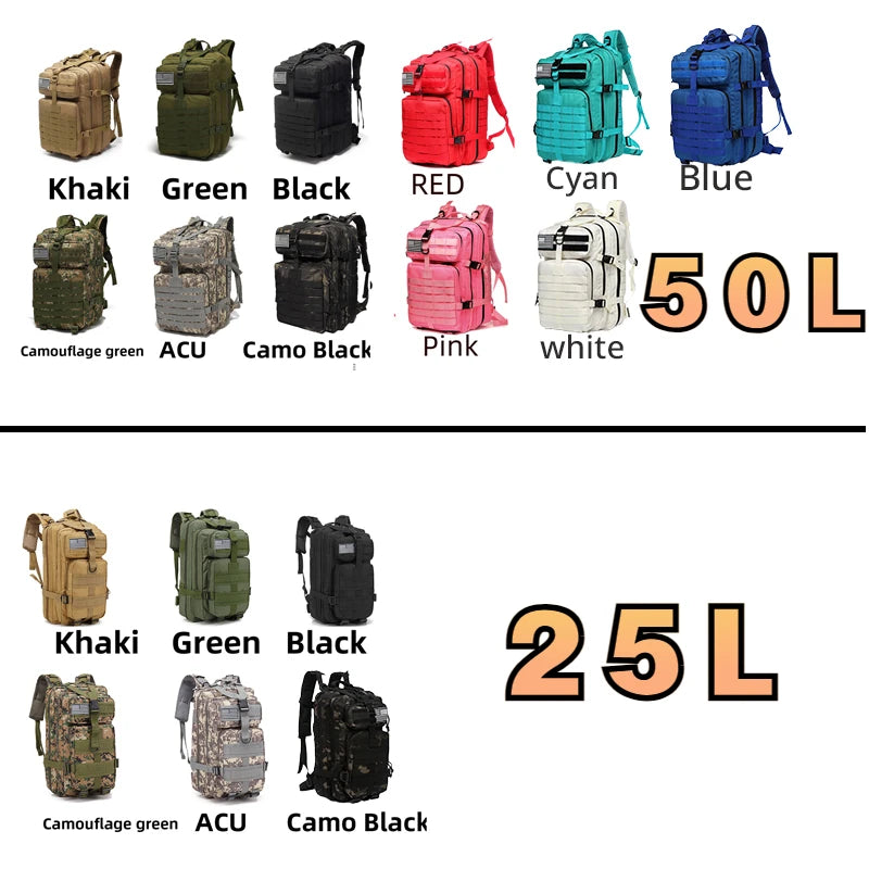 50L Tactical Backpack — Waterproof Nylon, Hiking & Camping — product image 2