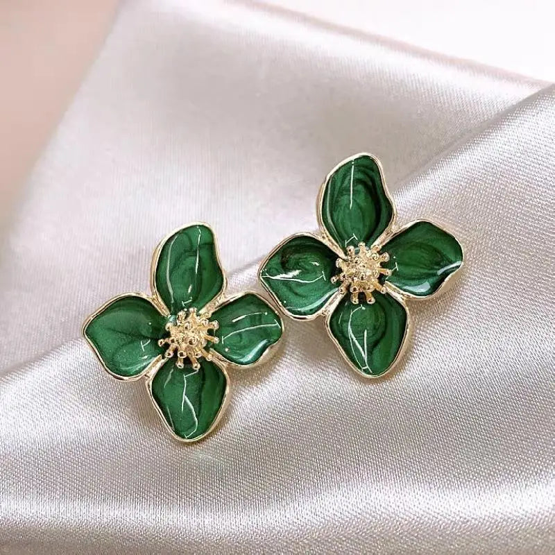 Red Flower Drip Glaze Stud Earrings — Retro Style — product image 3