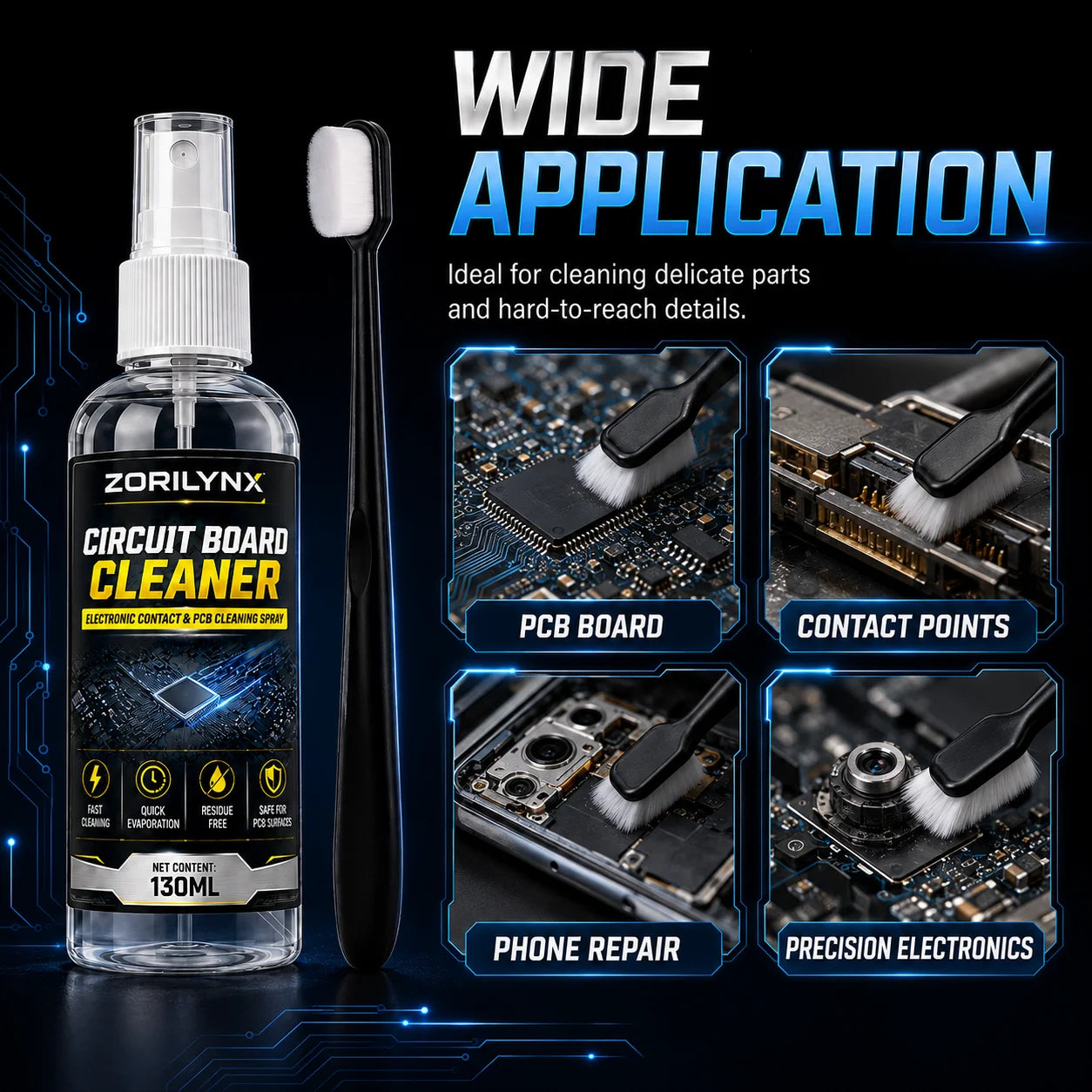 Electronics & PCB Cleaner Spray — Fast Evaporating, with Brush — product image 4