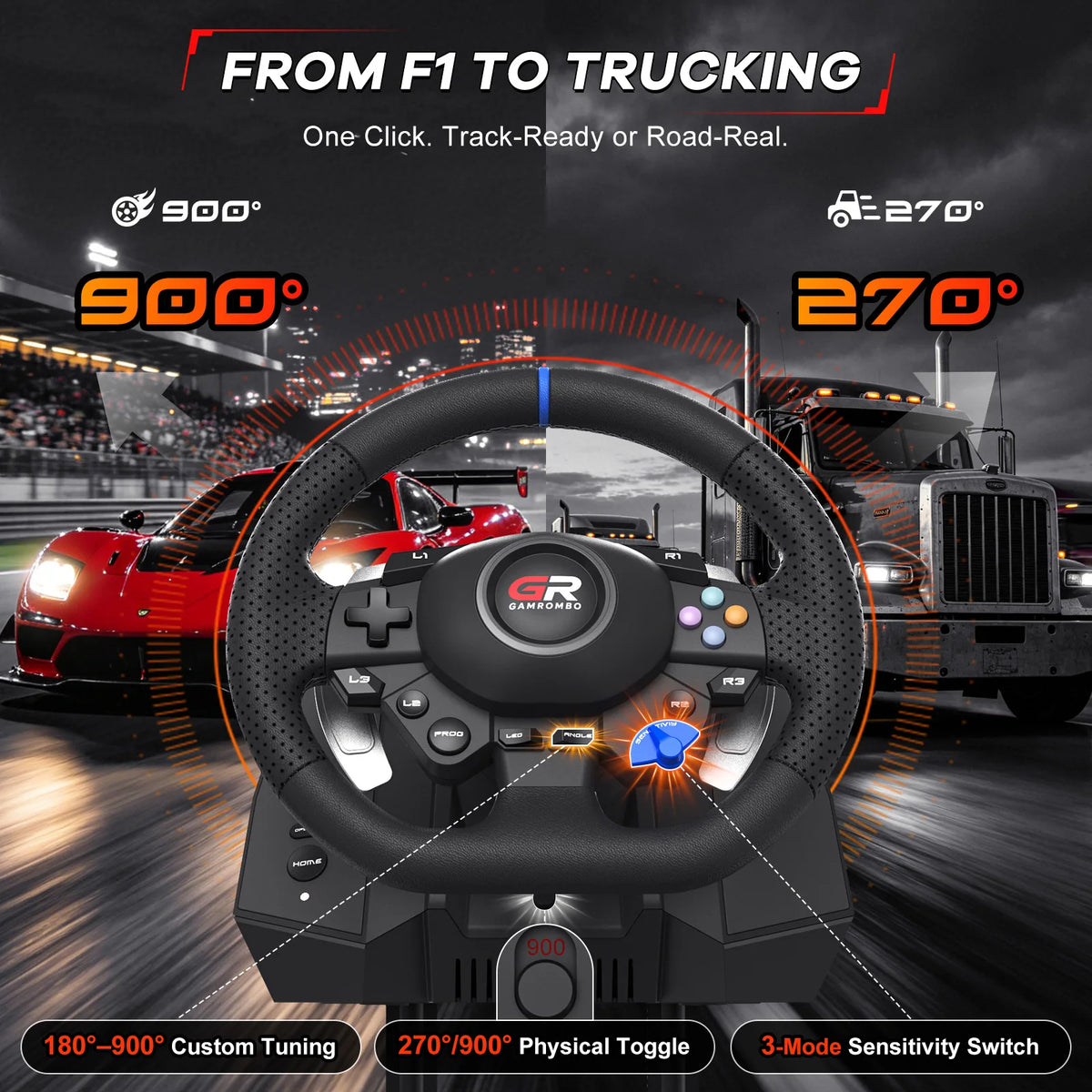 F127 Racing Wheel — 270°/900°, PS5, PS4 & PC, 3 Pedals — product image 4