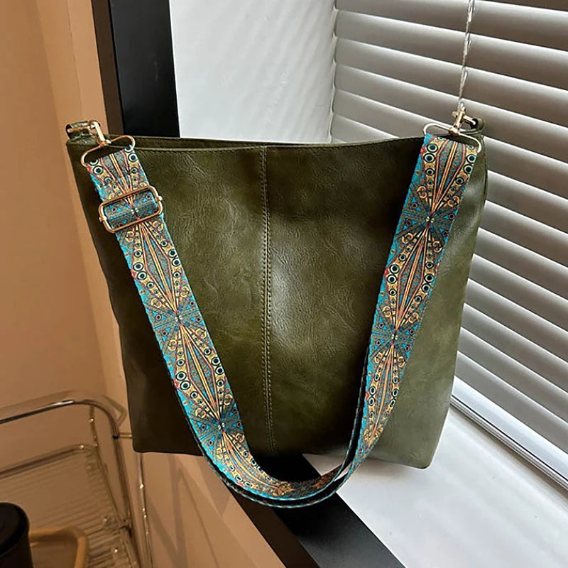 PU Leather Vintage Solid Color Women Fashion Shoulder Sling Bag High-Capacity Simple Adjustable Wide — product image 10