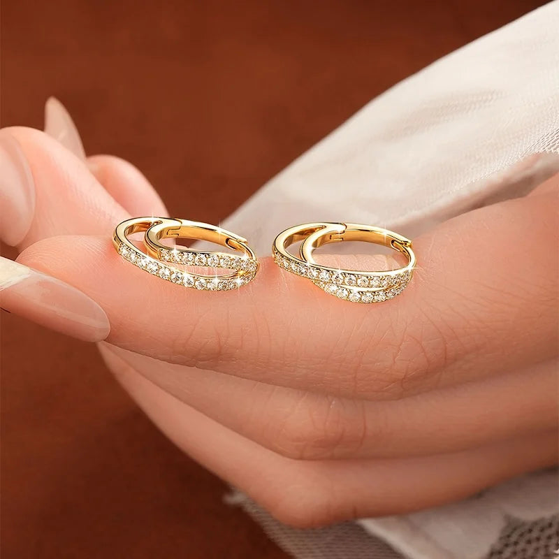 Moissanite Huggie Hoop Earrings — Double-Layer Cross Design — product image 3