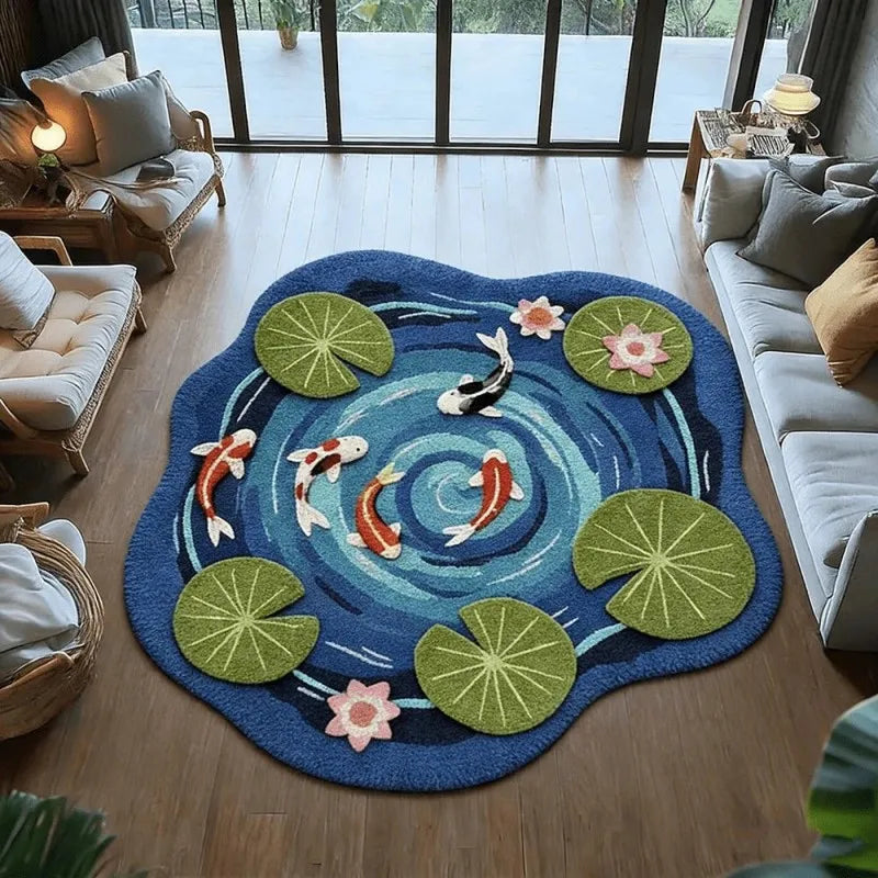 VIKAMA Koi Fish Pond Irregular Round Area Rug, Non-Slip Zen Floor Carpet for Living Room Home Decor — product image 4