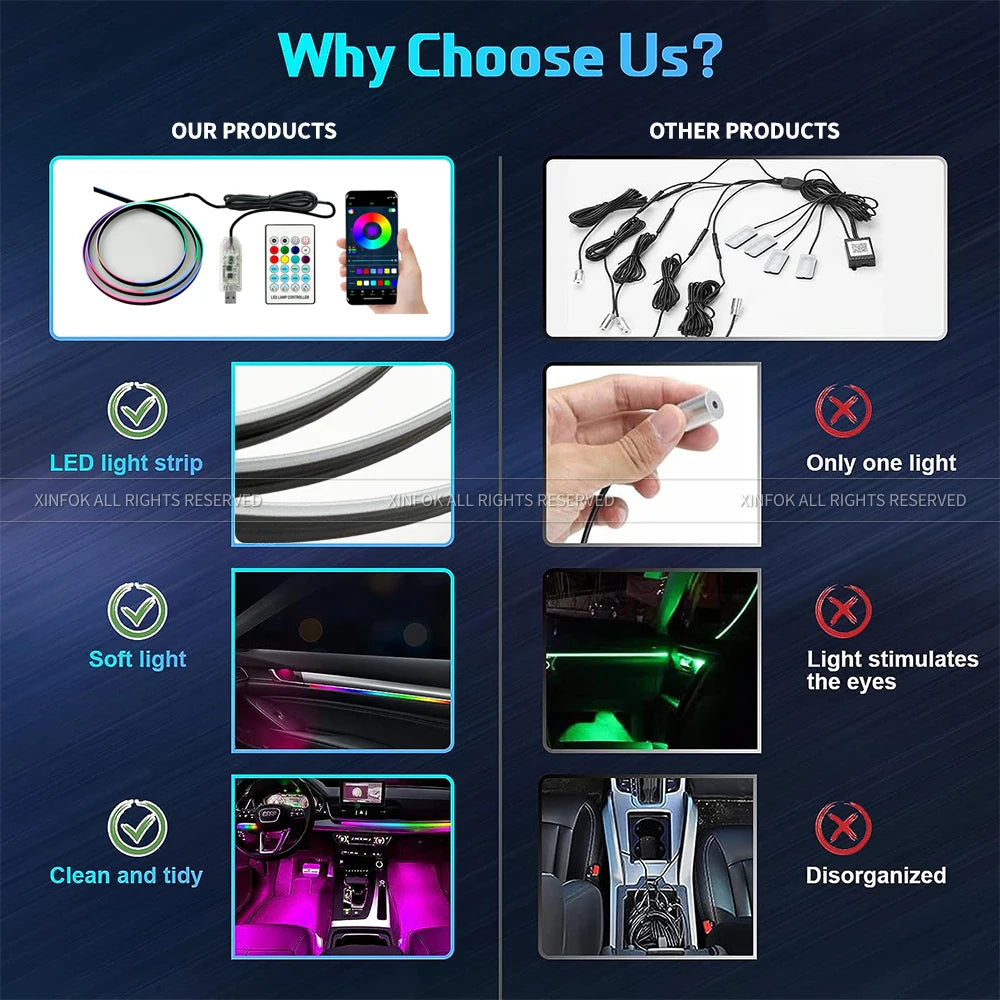 Car Ambient Light Strips — App Controlled RGB, Acrylic, 110 cm — product image 4