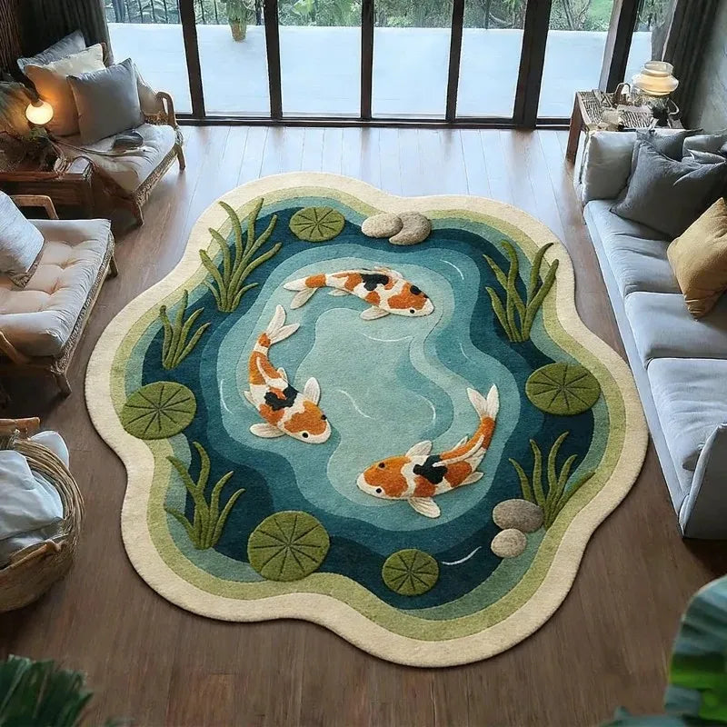 VIKAMA Koi Fish Pond Irregular Round Area Rug, Non-Slip Zen Floor Carpet for Living Room Home Decor — product image 5