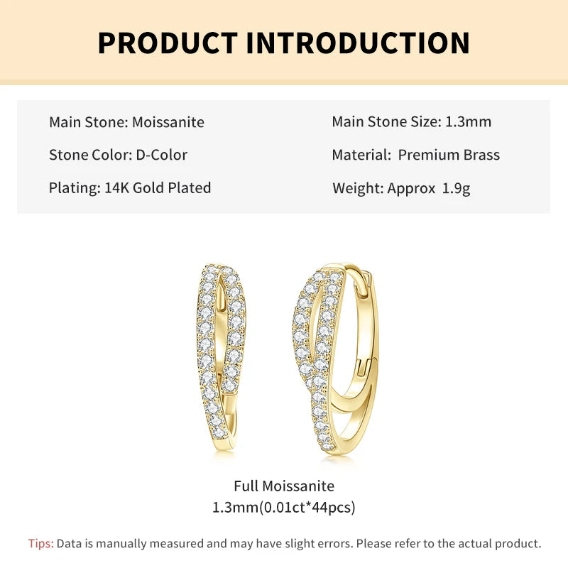Moissanite Huggie Hoop Earrings — Double-Layer Cross Design — product image 7