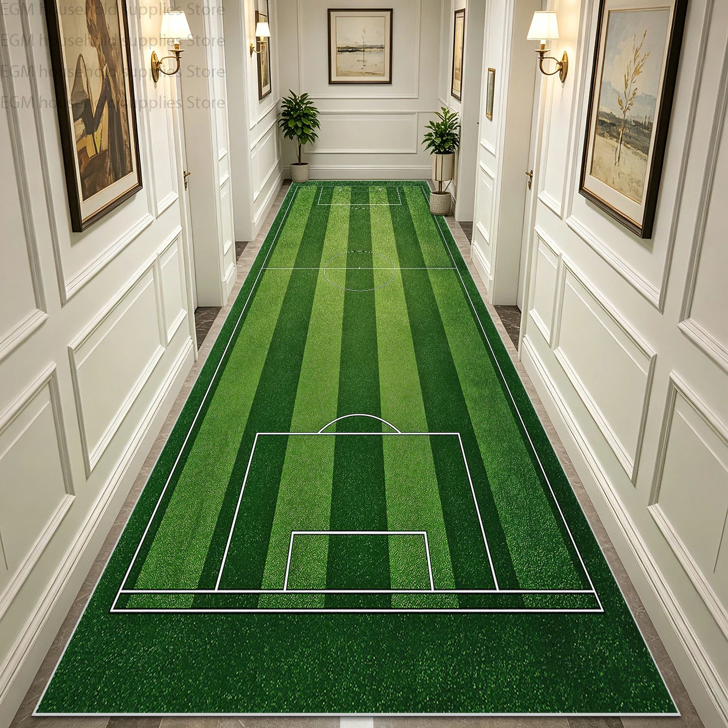 Green football field runner rug for hallways