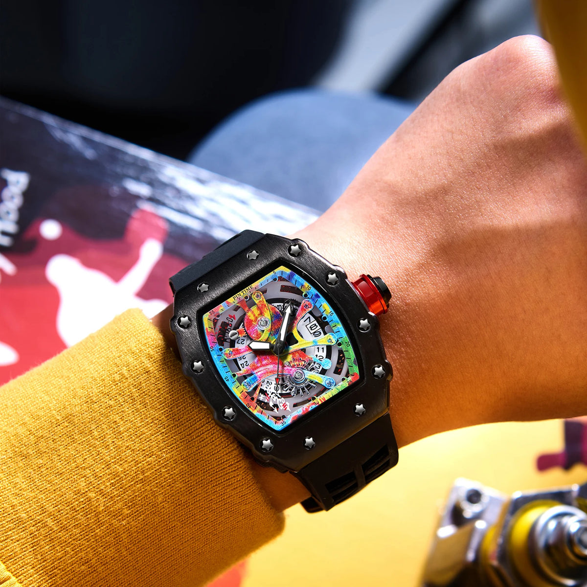 Tonneau Multifunction Quartz Watch — Graffiti Dial, Auto Date — product image 2