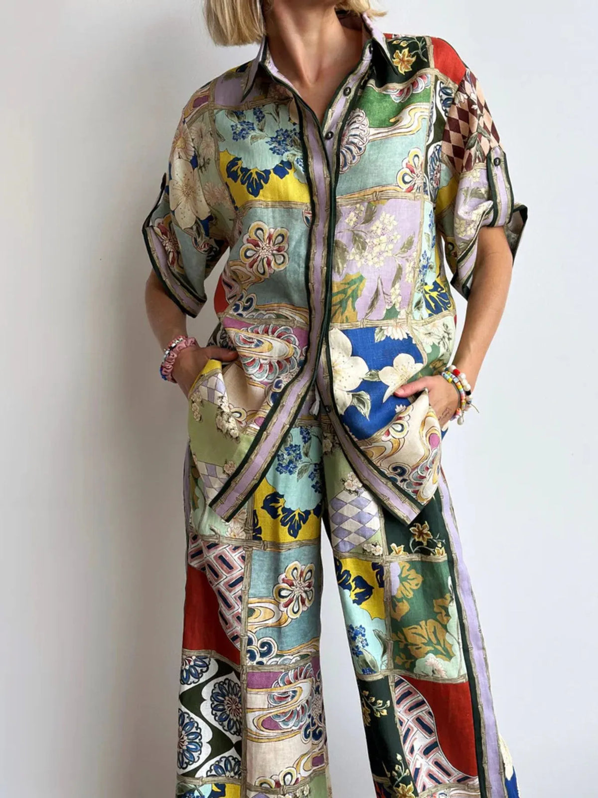 Printed Button Up Shirt and Pants Set — product image 2