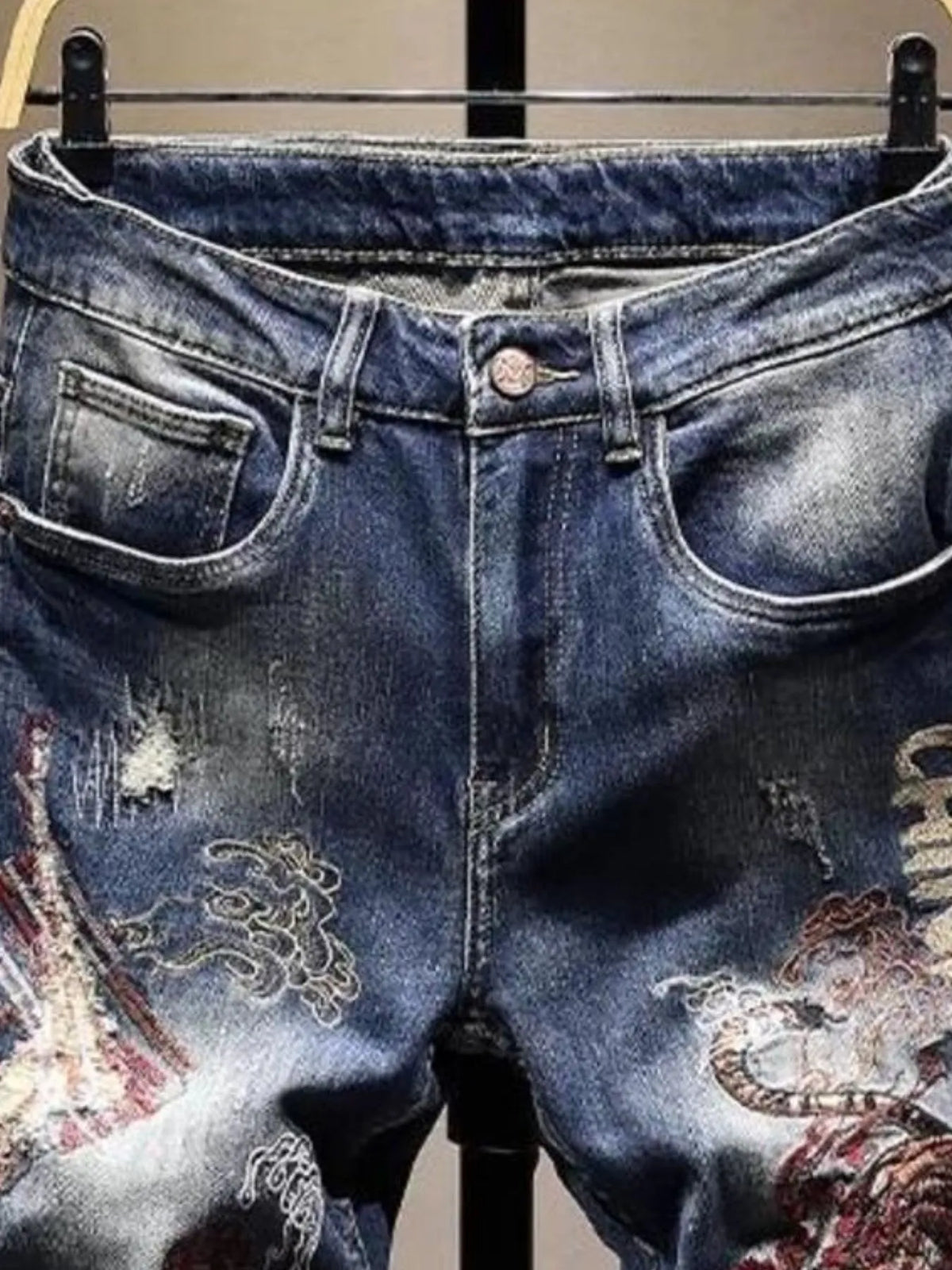 Men's Distressed Embroidered Jeans — product image 3