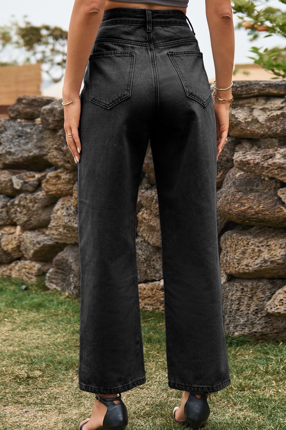 High Waist Loose Fit Ankle Slit Jeans — product image 9