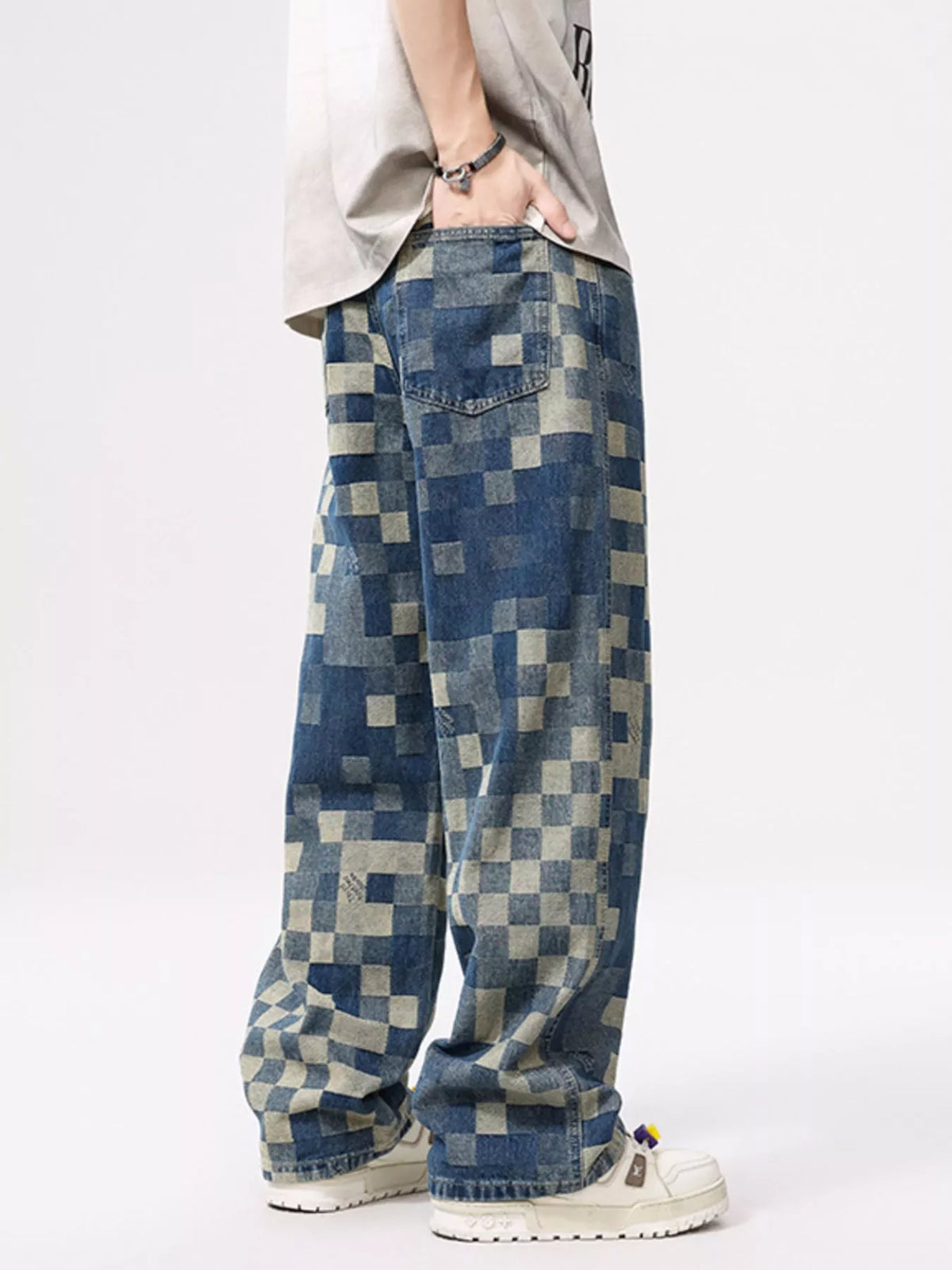 Men's Checkered Wide Leg Jeans — product image 5