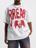 Men's oversized white round neck t-shirt with a front graphic print.