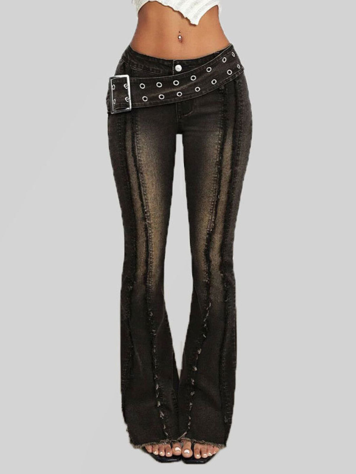 Belted High Waist Flare Jeans — product image 4