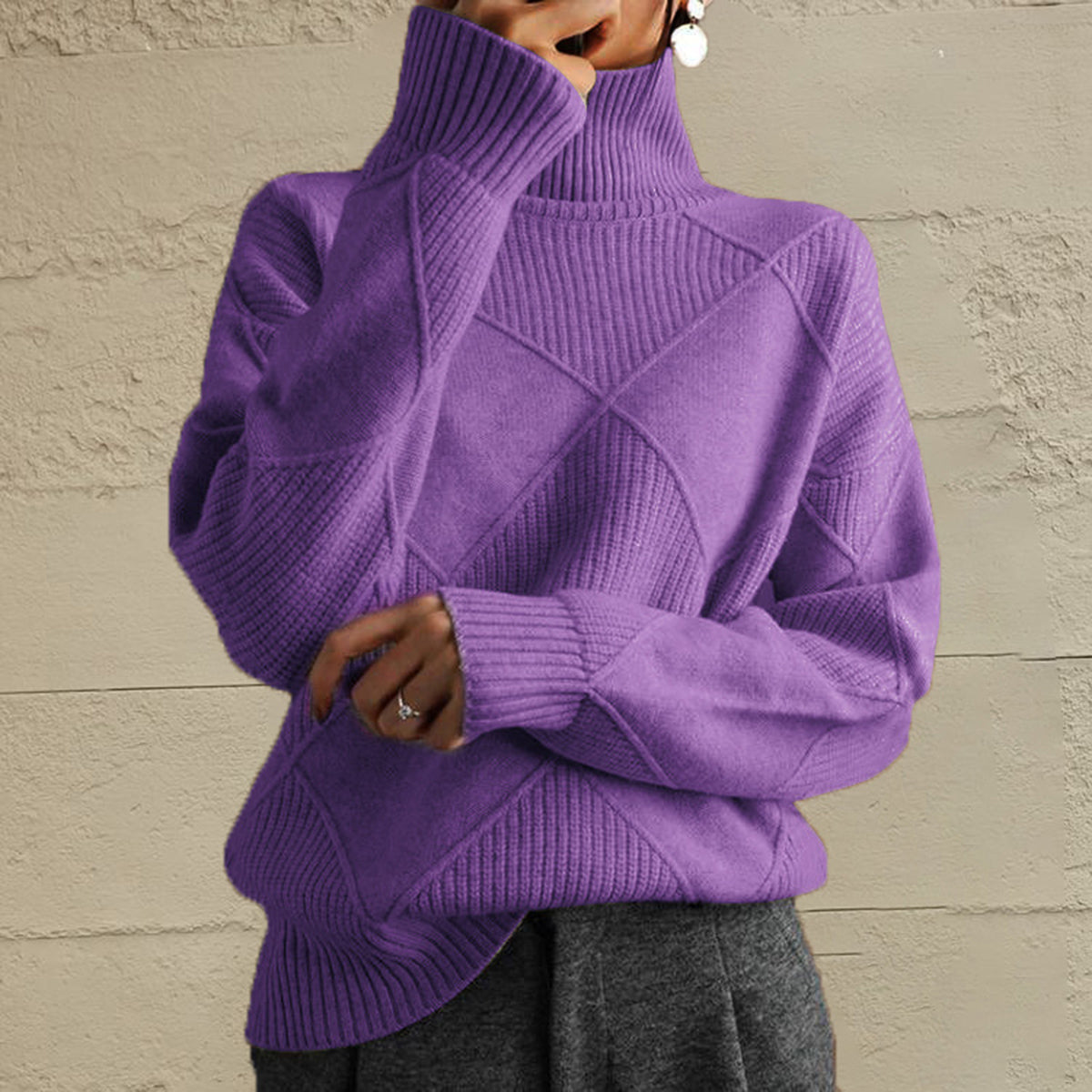 Geometric Turtleneck Long Sleeve Sweater — product image 4