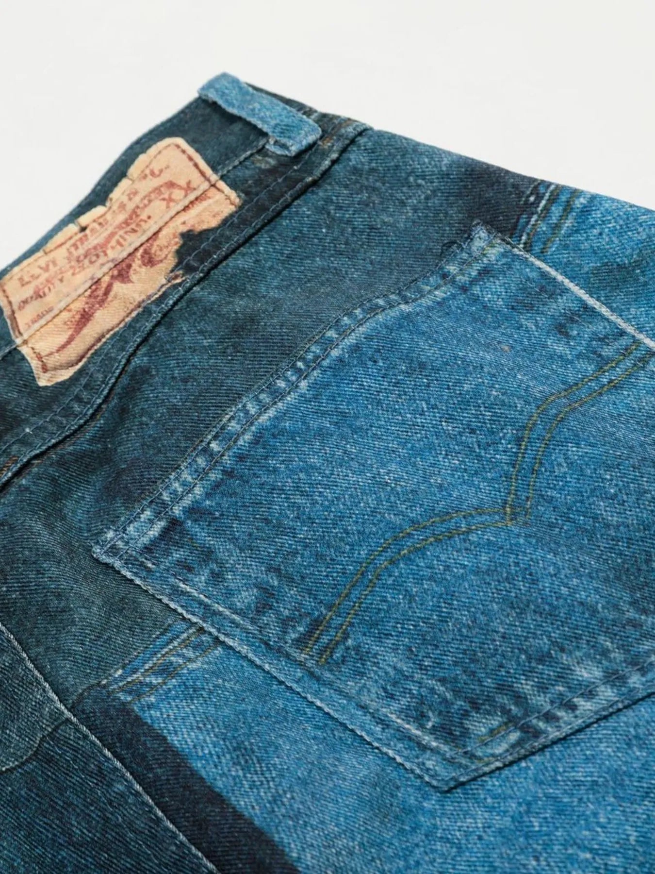 Men's Washed Patchwork Wide Leg Curved Jeans — product image 14