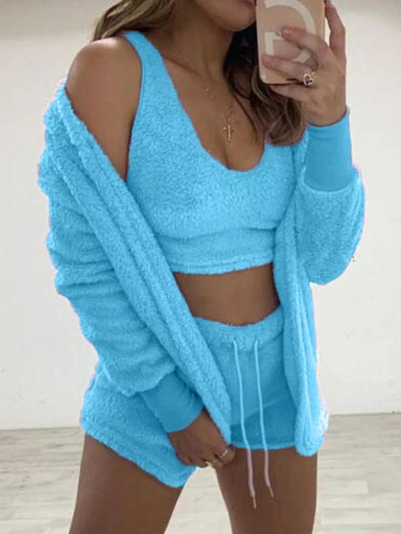 Fuzzy Tank, Cardigan & Shorts Three-Piece Set — Plus Size — product image 34