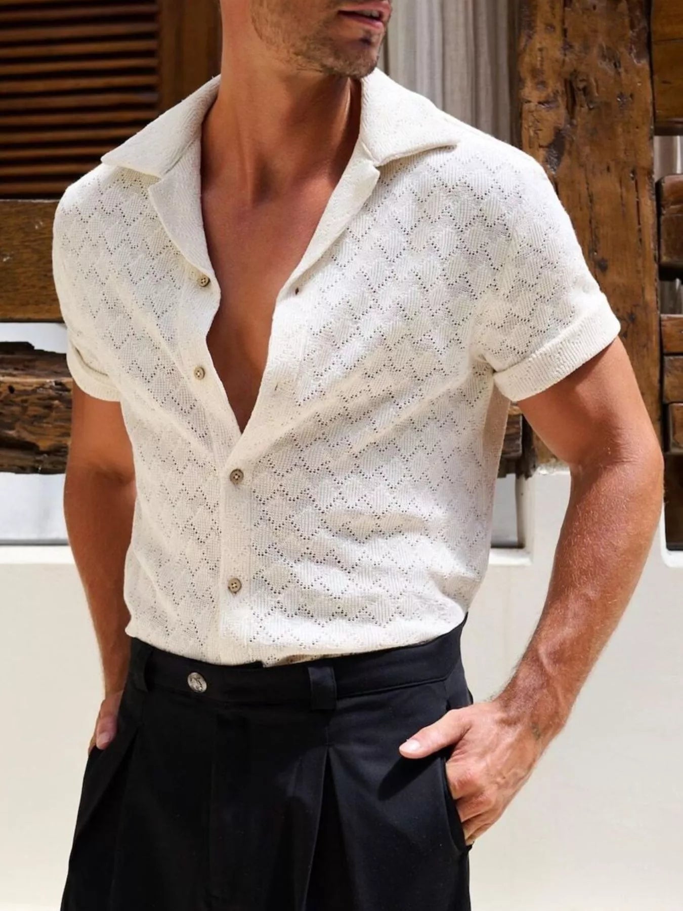 Men's openwork short sleeve cardigan