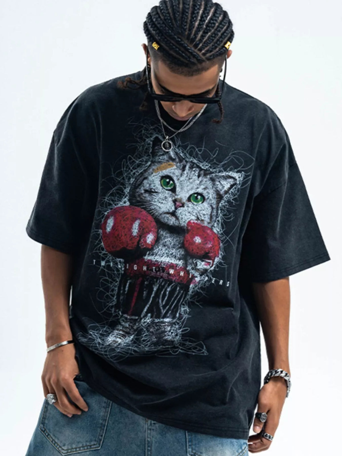 Men's Cat Graphic Vintage Wash T-Shirt — product image 4